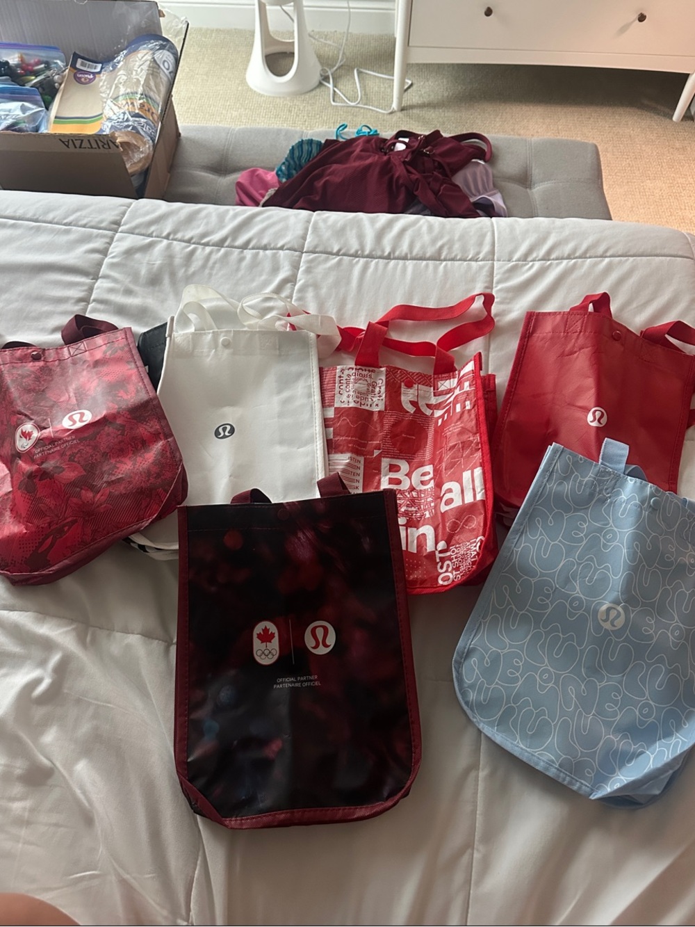 lululemon athletica Red, White, Light Blue and Dark Red Tote Bag Set